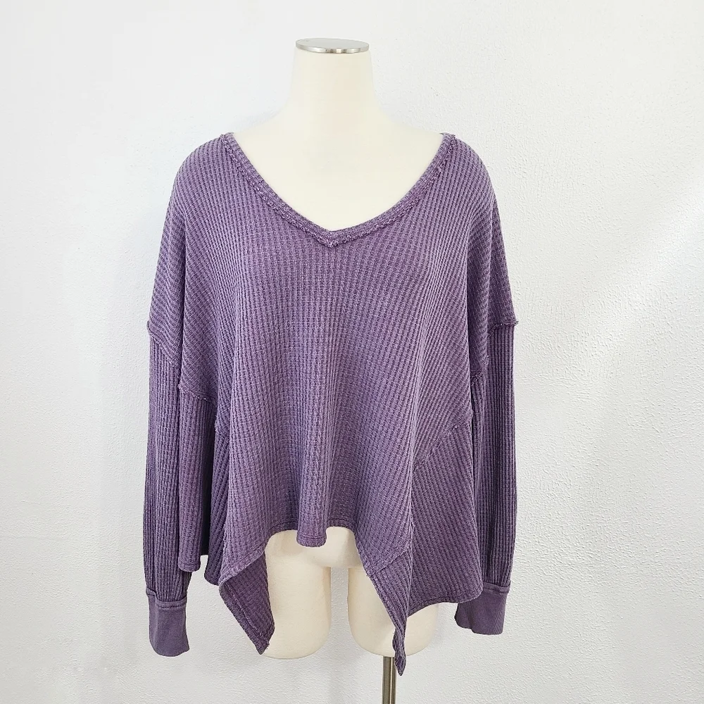 Free People Coraline Thermal top Potent Purple waffle knit dolman sz medium NWT - Picture 3 of 9